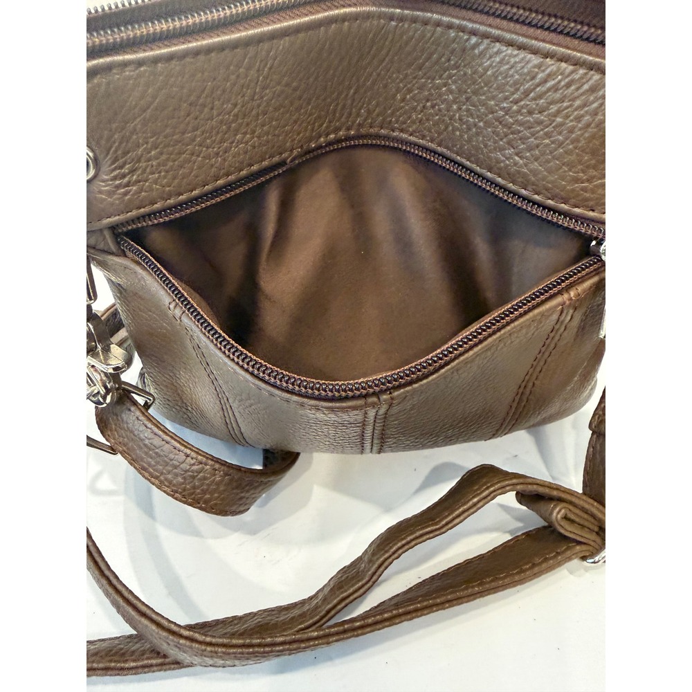 Brown Leather Small Multi-Pocket Pebbled Crossbody Organizer Bag Purse - Picture 11 of 11